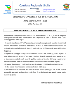 COMUNICATO UFFICIALE n. 436 del 5 MARZO 2015 Anno Sportivo