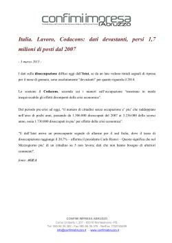 04/03/2015 Italia. Lavoro, Codacons