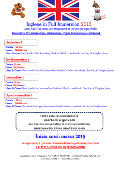 Inizio corsi: marzo 2015