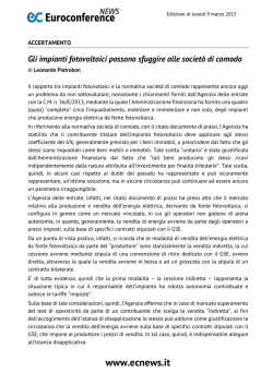 Gli impianti fotovoltaici possono sfuggire alle societ&agrave; di