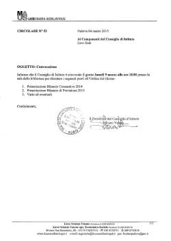 Informo che il Consiglio di Istituto &egrave; convocato il giorno luned&igrave; 9