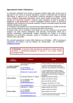 Agevolazioni Hotel e Residence - Istituto Neurologico Carlo Besta