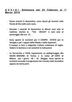 Avvisi per la settimana dal 23 al 1° marzo