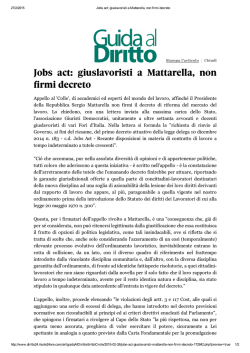 Jobs act: giuslavoristi a Mattarella, non firmi decreto