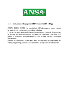 Ilva : Anita,ok accordo pagamenti 80% in acconto 20