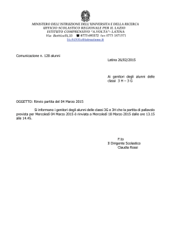 Comunicazione n. 128 RINVIO PARTITA DI PALLAVOLO DEL 04