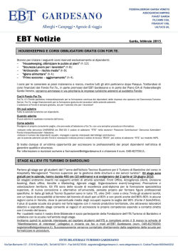 EBT Notizie - febbraio 2015 - Ente Bilaterale Turismo Gardesano