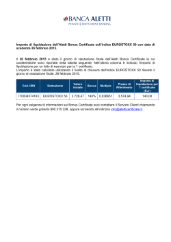 Importo di liquidazione dell`Aletti Bonus Certificate sull`indice