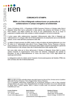 IREN e la Citt&agrave; di Belgrado sottoscrivono un