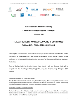 italian borders market coupling is confirmed to launch on 24