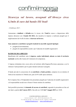 20/02/2015 Sicurezza sul lavoro, assegnati all`Abruzzo circa 6,5mln