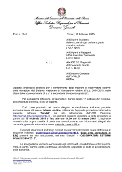 Prot. n. 1141 Torino, 17 febbraio 2015 Ai Dirigenti Scolastici delle