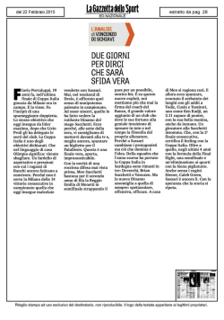DUE GIORNI PER DIRCI CHE SAR&Agrave; SFIDA VERA