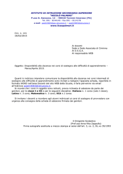 Disponibilit&agrave; alla docenza nei corsi di sostegno alle difficolt&agrave; di