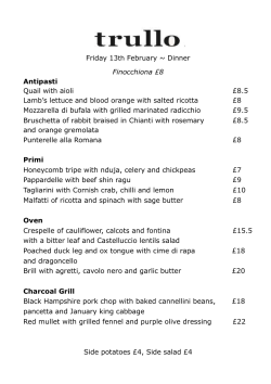 Friday 13th February ~ Dinner Finocchiona £8 Antipasti