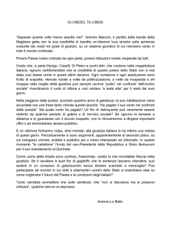 IO CREDO, TU CREDI &ldquo;Sapesse quante volte hanno