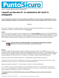 I quesiti sul decreto 81: la valutazione dei rischi in
