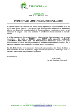 divieto di utilizzo lotto specialita` medicinale albiomin