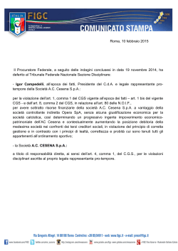 Roma, 10 febbraio 2015 Il Procuratore Federale, a seguito delle