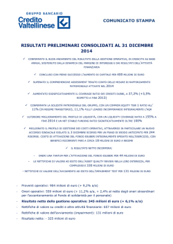 Risultati preliminari consolidati al 31 dicembre 2014