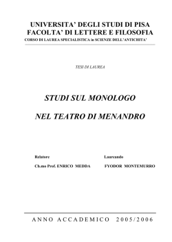 STUDI SUL MONOLOGO NEL TEATRO DI MENANDRO