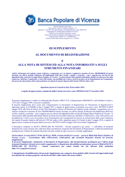 III Supplemento al Documento di Registrazione, alla Nota di Sintesi