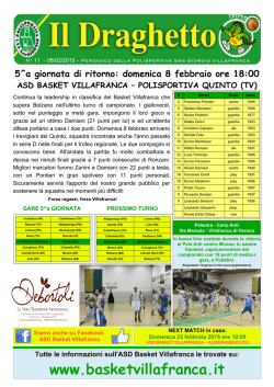 domenica 8 febbraio ore 18:00 ASD BASKET VILLAFRANCA