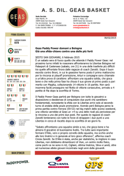 Geas Paddy Power domani a Bologna Già una sfida