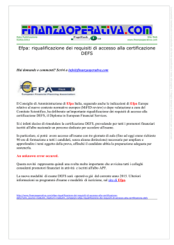 Efpa, riqualificazione dei requisiti di accesso alla certificazione Defs
