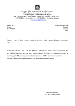 Prot. n. 433 Studenti classi quinte Circ.196 Docenti del 30/01/2015