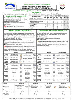 Previsioni per la Liguria (emesse sabato 31 gennaio 2015