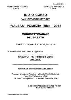 INIZIO CORSO “VALEAS” POMEZIA (RM) - 2015