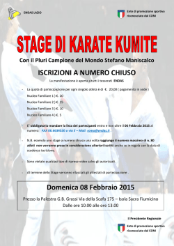 ISCRIZIONI A NUMERO CHIUSO Domenica 08