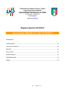 Comunicato Ufficiale N° 5 del 16/10/2014