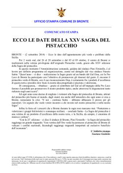 Ecco le date della XXV Sagra del Pistacchio