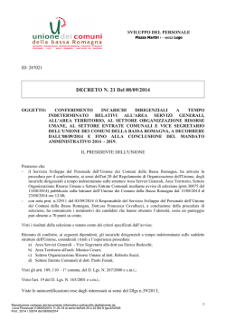 DECRETO N. 21 Del 08/09/2014 - Unione dei Comuni della Bassa