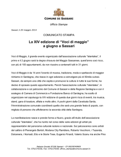 La XIV edizione di “Voci di maggio” a giugno a Sassari
