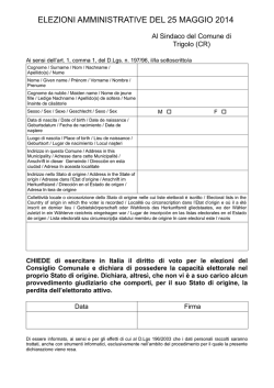 ELEZIONI AMMINISTRATIVE DEL 25 MAGGIO 2014