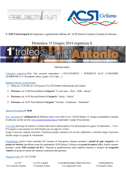 Domenica 15 Giugno 2014 organizza il