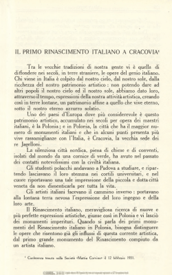 Il primo rinascimento italiano a Cracovia