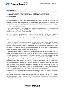In successione il valore contabile della partecipazione