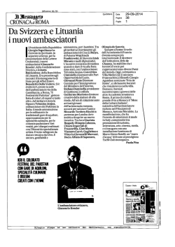 29.09.2014 IL MESSAGGERO "Da Svizzera e Lituania i nuovi