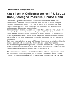 Caos liste in Ogliastra: esclusi Pd, Sel, La Base, Sardegna Possibile