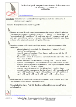 Indicazioni per il recupero/mantenimento delle