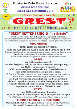 Iscrizione Grest SETTEMBRE:Oratorio Zelo