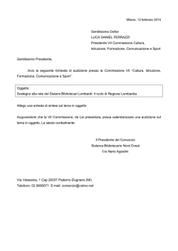 Richiesta audizione presso VII Commissione Regione Lombardia
