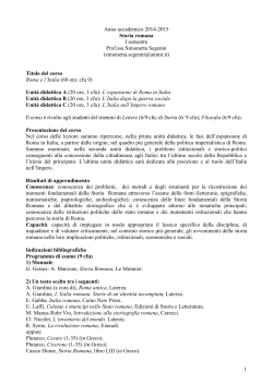 1 Anno accademico 2014-2015 Storia romana I semestre Prof.ssa