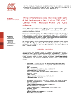 Il Gruppo Generali annuncia il riacquisto di tre serie di titoli ibridi con