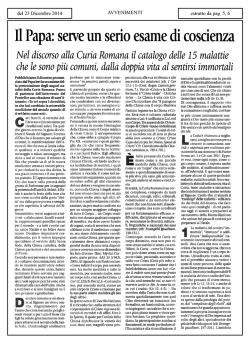 Il Papa: serve un serio esame di coscienZa