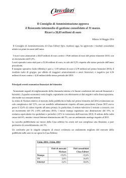 Il Consiglio di Amministrazione approva il Resoconto